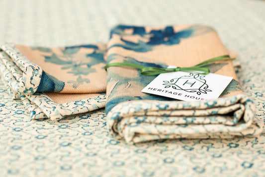 Indigo Floral Handmade Linen Napkins