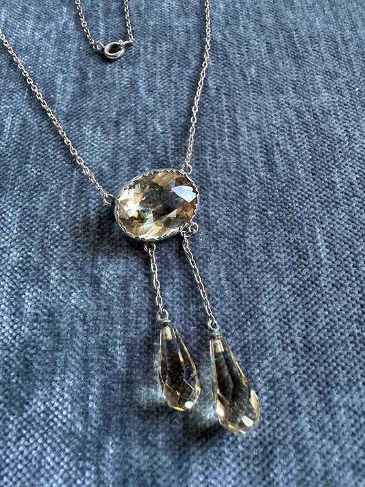 Classic Art Deco Silver Citrine Drop Necklace