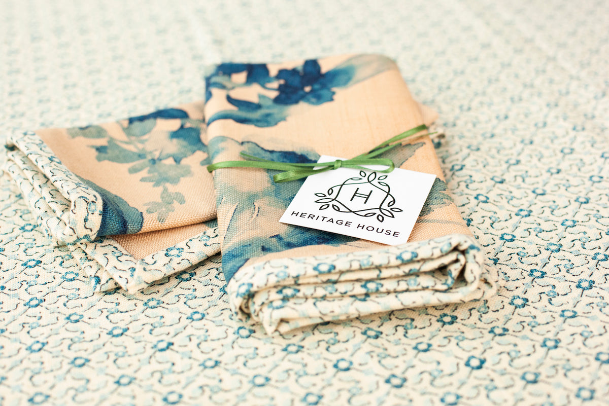 Indigo Floral Handmade Linen Napkins