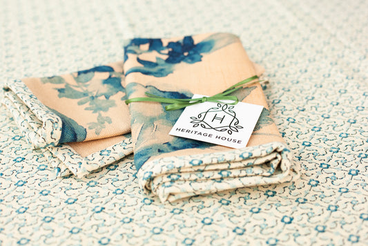 Indigo Floral Handmade Linen Napkins