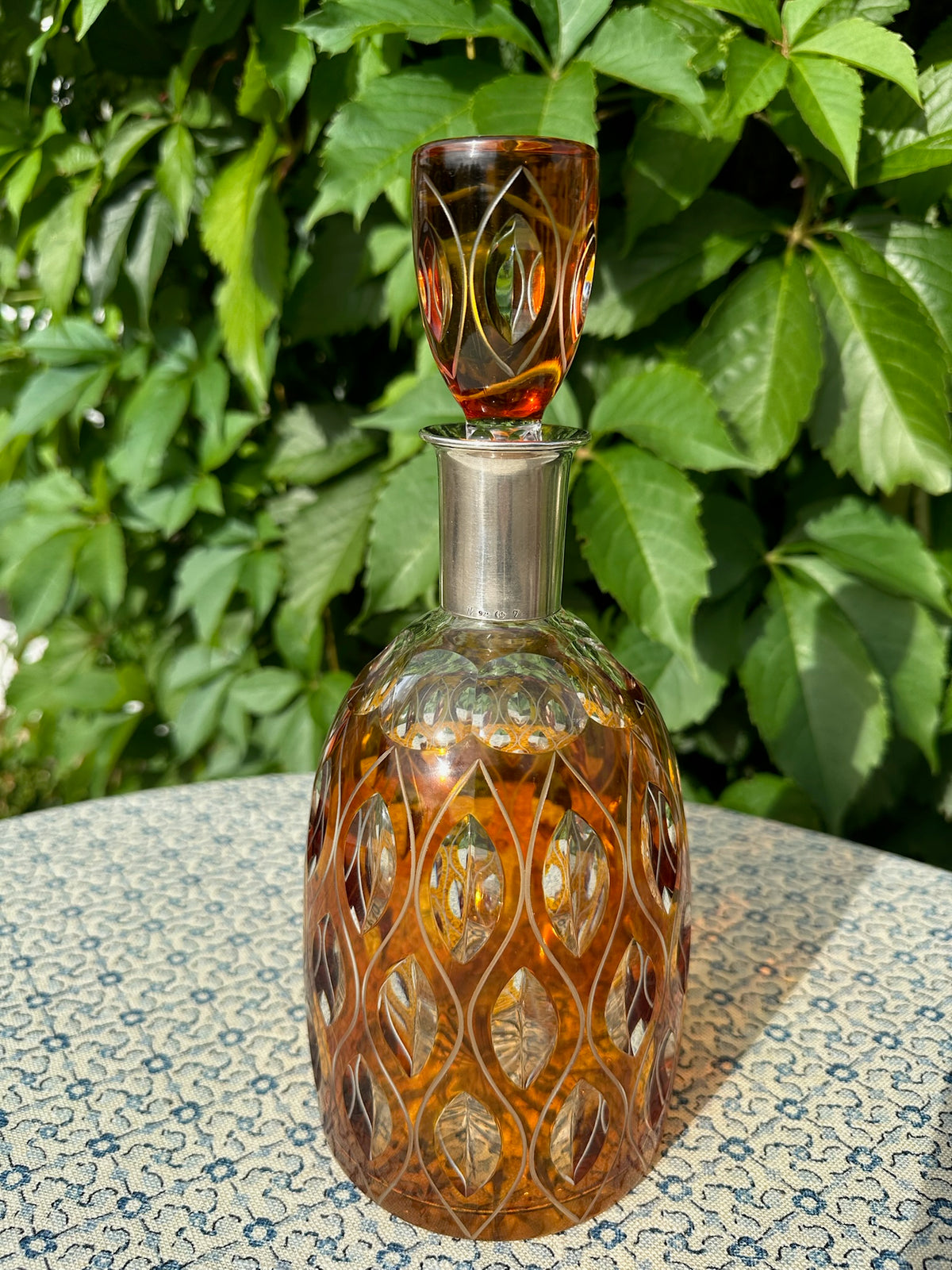 Vintage Josephinenhütte Karaffe Decanter Sterling Collar