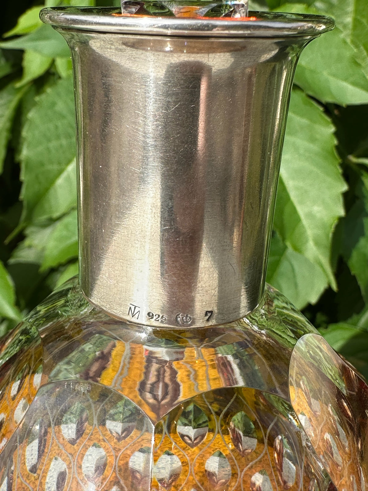 Vintage Josephinenhütte Karaffe Decanter Sterling Collar