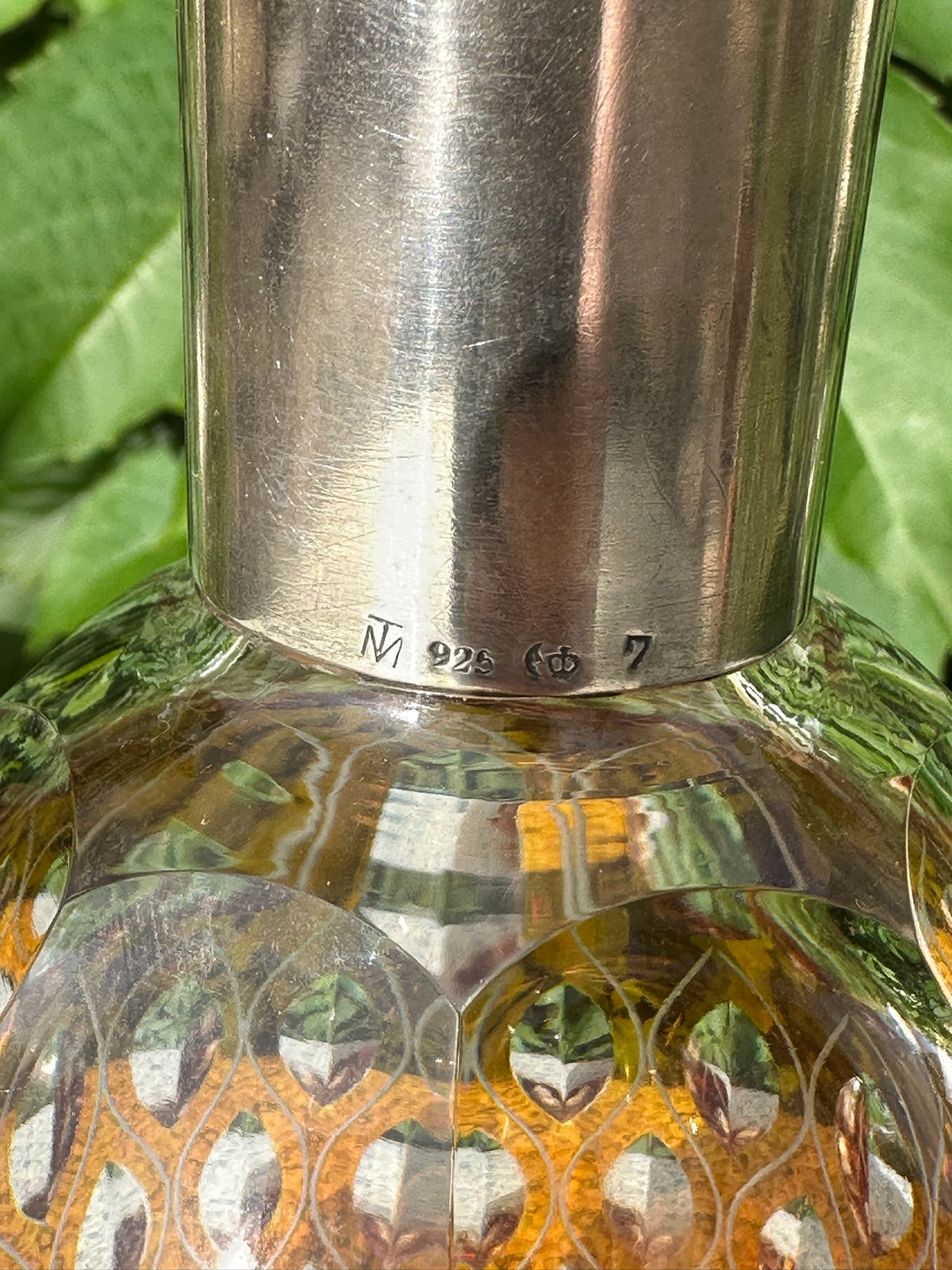 Vintage Josephinenhütte Karaffe Decanter Sterling Collar