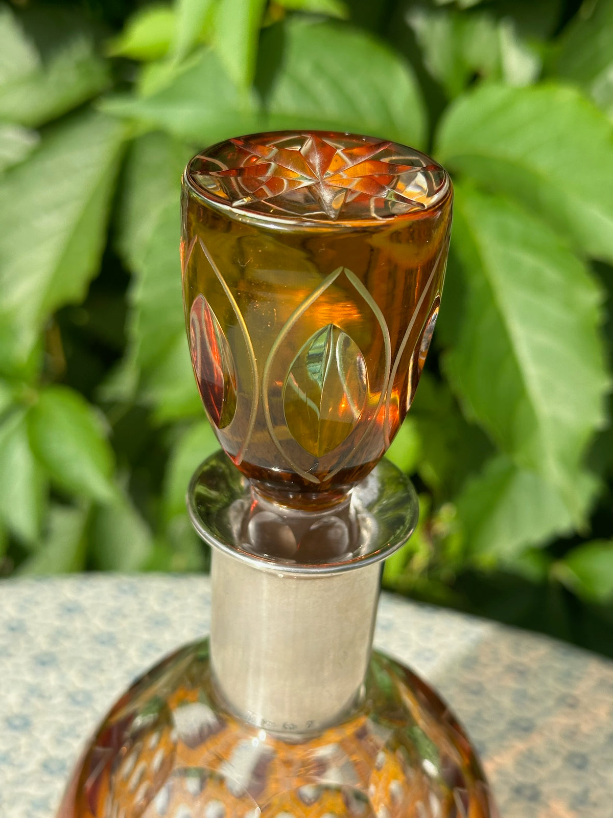 Vintage Josephinenhütte Karaffe Decanter Sterling Collar