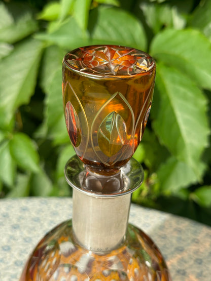 Vintage Josephinenhütte Karaffe Decanter Sterling Collar