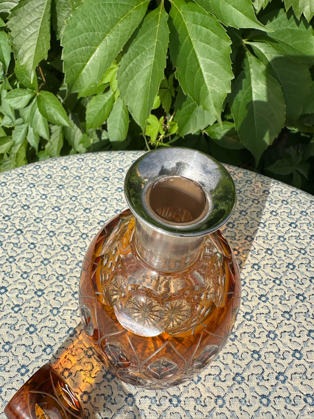 Vintage Josephinenhütte Karaffe Decanter Sterling Collar