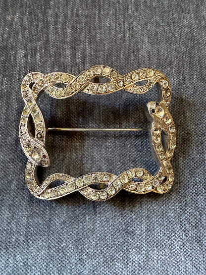 Georgian Sterling Silver and Paste Snake Buckle Brooch
