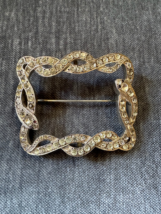 Georgian Sterling Silver and Paste Snake Buckle Brooch