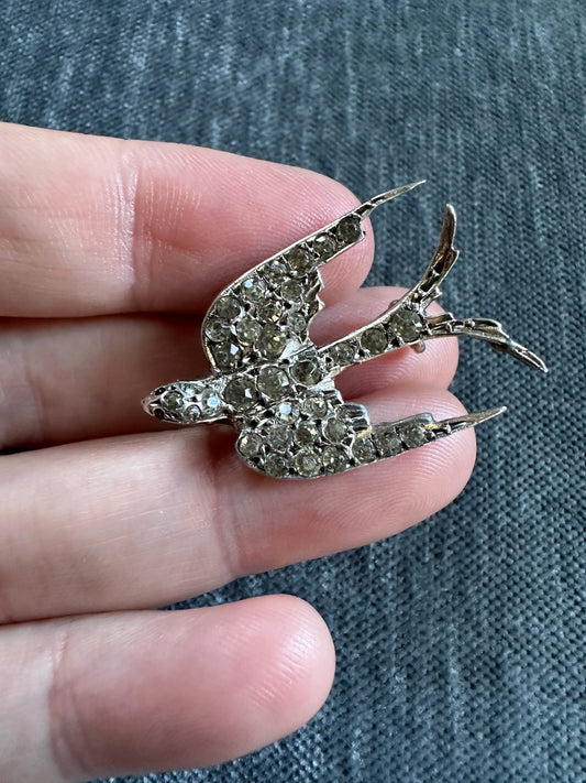 Victorian Sterling Silver Paste Swallow Brooch