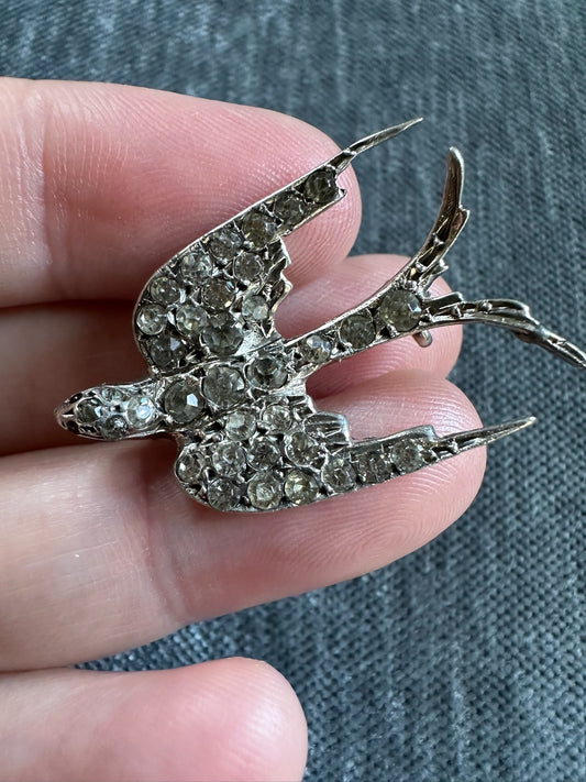 Victorian Sterling Silver Paste Swallow Brooch