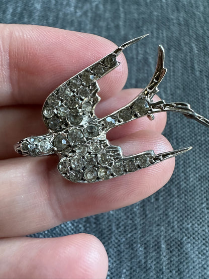 Victorian Sterling Silver Paste Swallow Brooch