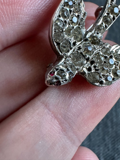 Victorian Sterling Silver Paste Swallow Brooch