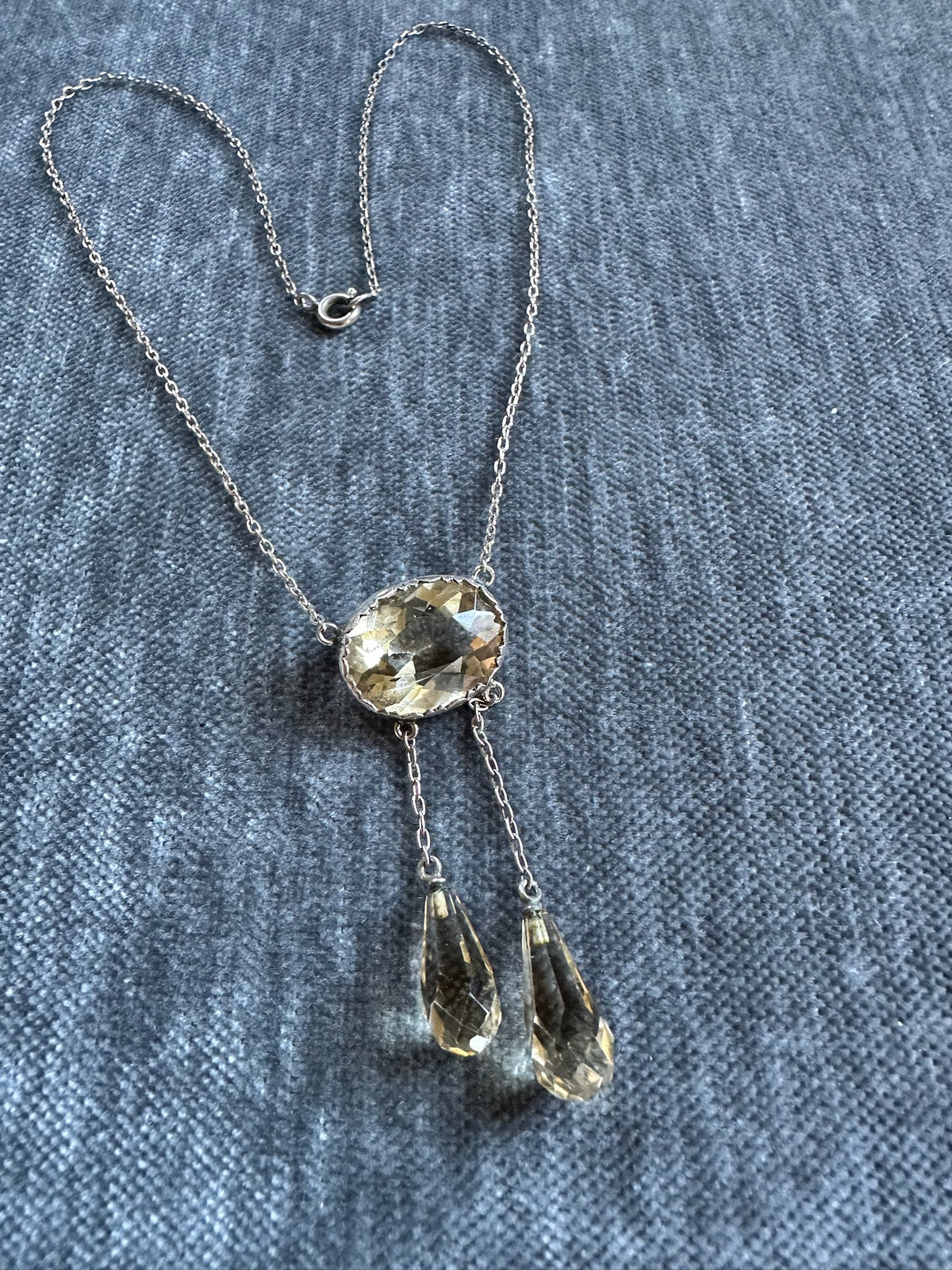 Classic Art Deco Silver Citrine Drop Necklace