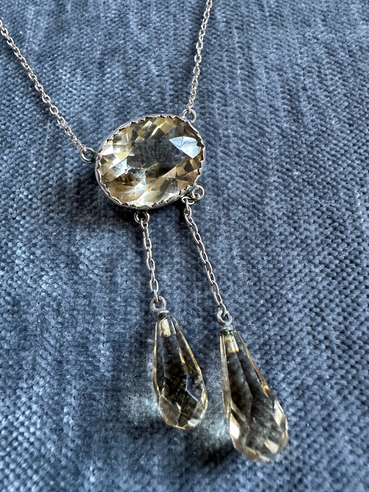 Classic Art Deco Silver Citrine Drop Necklace