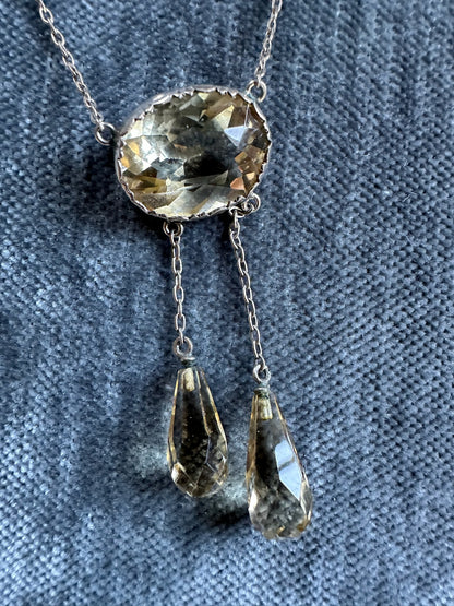 Classic Art Deco Silver Citrine Drop Necklace