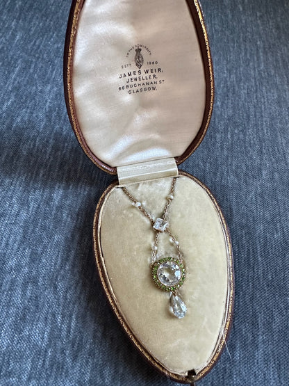 Edwardian Romantic 9ct Gold Green Amethyst Necklace