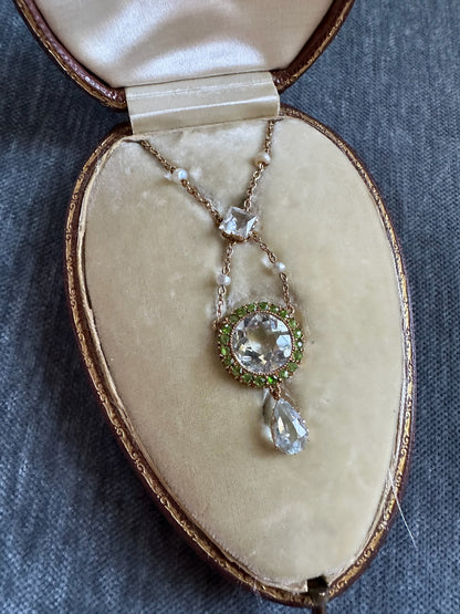 Edwardian Romantic 9ct Gold Green Amethyst Necklace