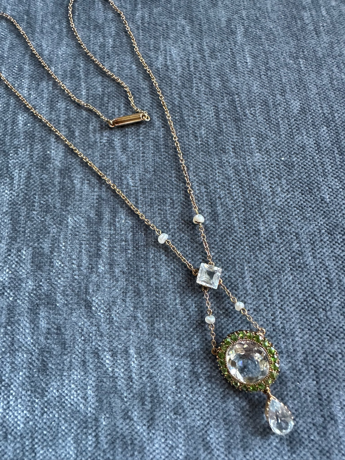 Edwardian Romantic 9ct Gold Green Amethyst Necklace