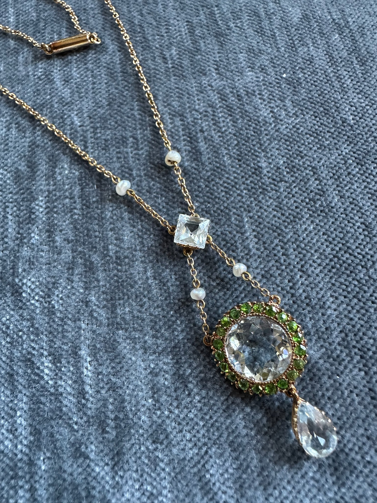 Edwardian Romantic 9ct Gold Green Amethyst Necklace