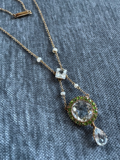 Edwardian Romantic 9ct Gold Green Amethyst Necklace