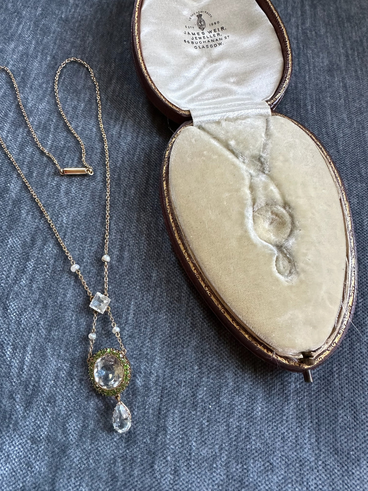 Edwardian Romantic 9ct Gold Green Amethyst Necklace