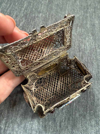 18th Century Italian Silver Filigree and Enamel Casket