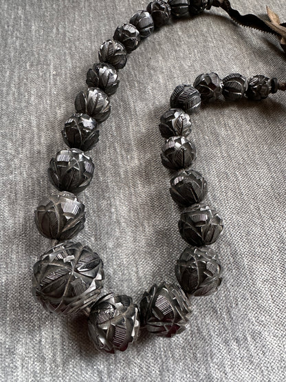 Victorian Large Carved Whitby Jet Bead Necklace