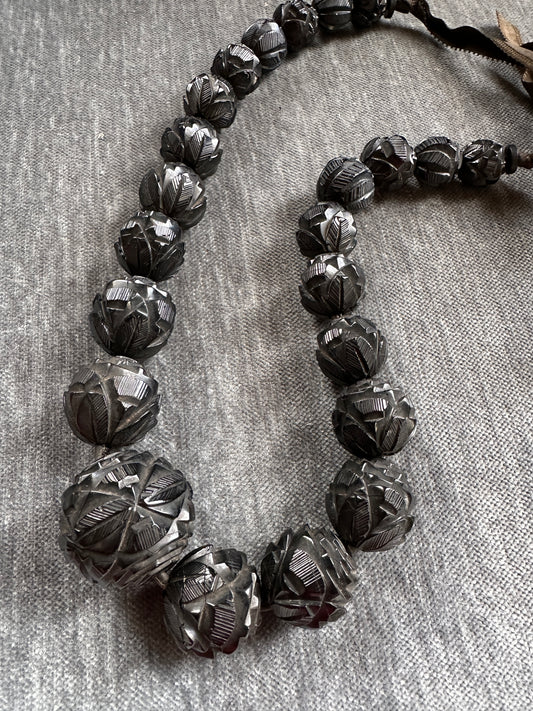 Victorian Large Carved Whitby Jet Bead Necklace