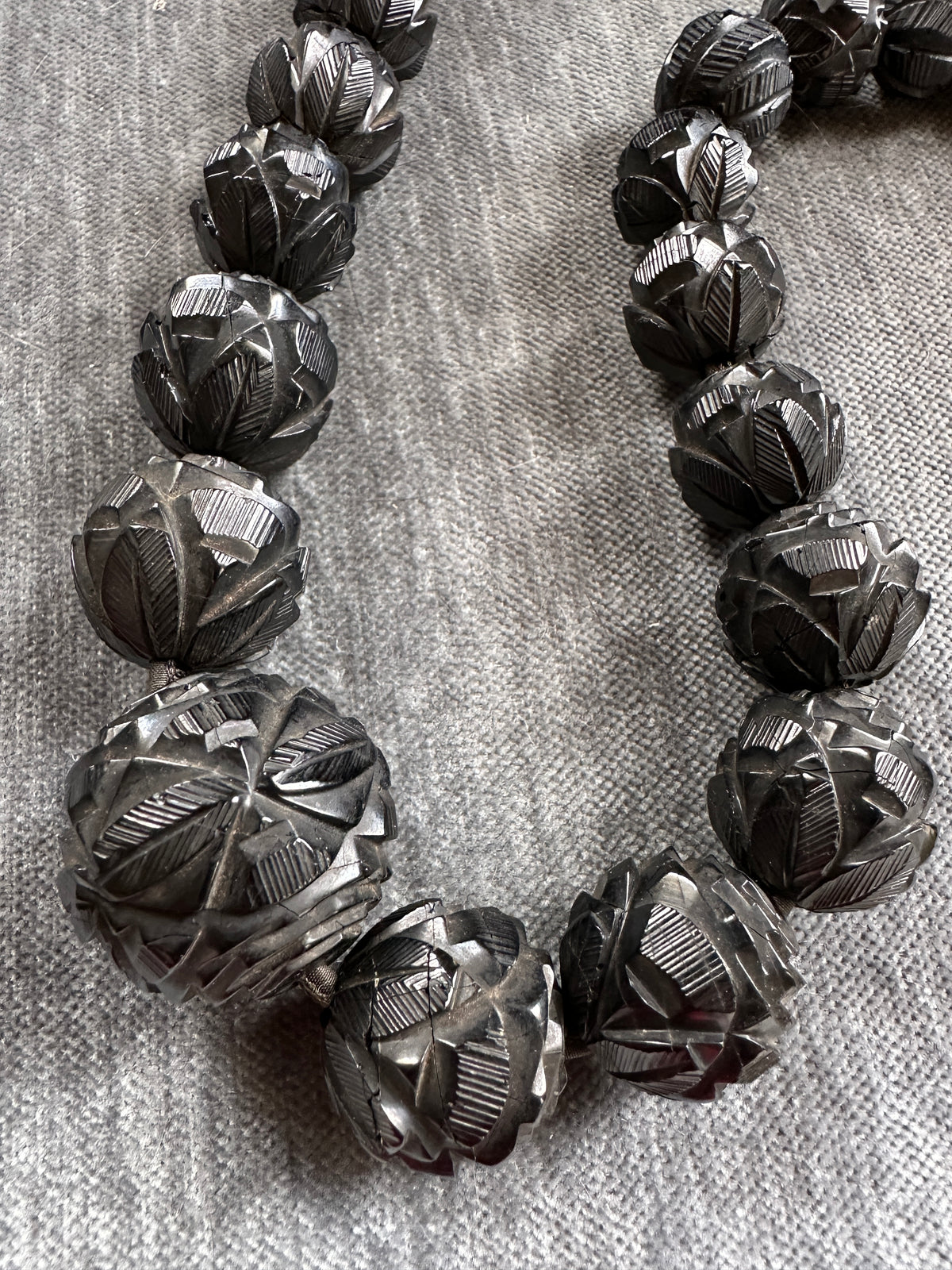Victorian Large Carved Whitby Jet Bead Necklace