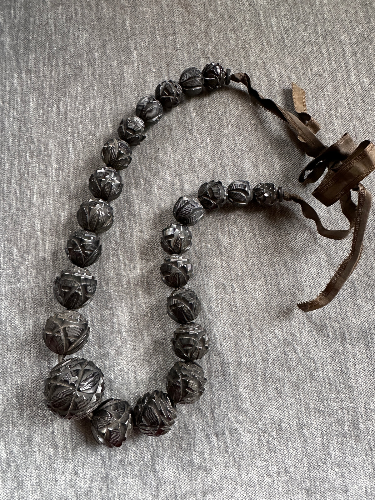 Victorian Large Carved Whitby Jet Bead Necklace
