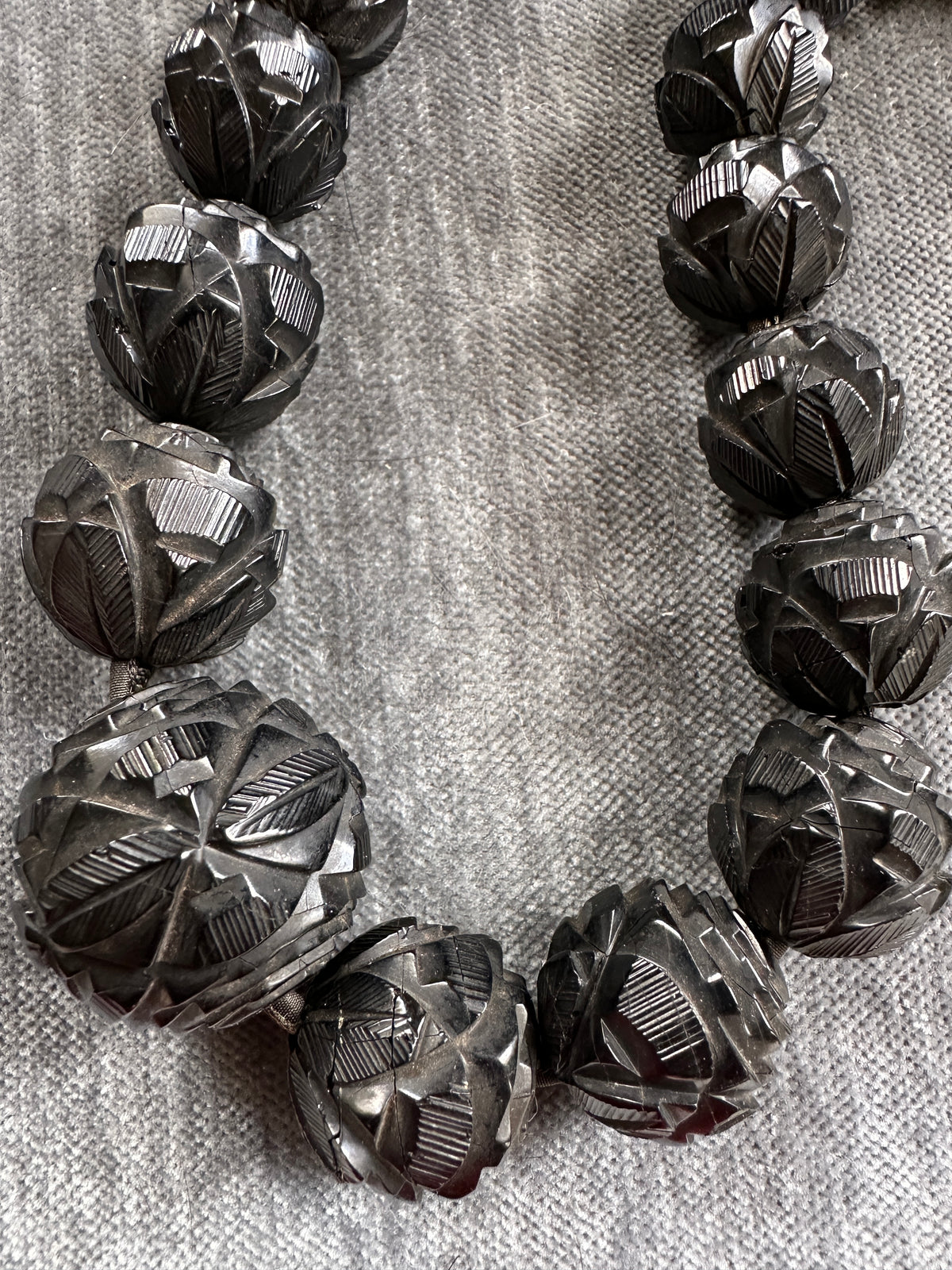 Victorian Large Carved Whitby Jet Bead Necklace
