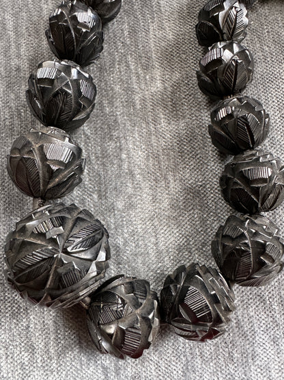 Victorian Large Carved Whitby Jet Bead Necklace