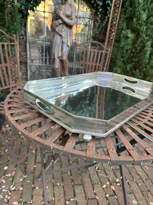 Large Edwardian Silver Plated Rectangular Galleried Tray