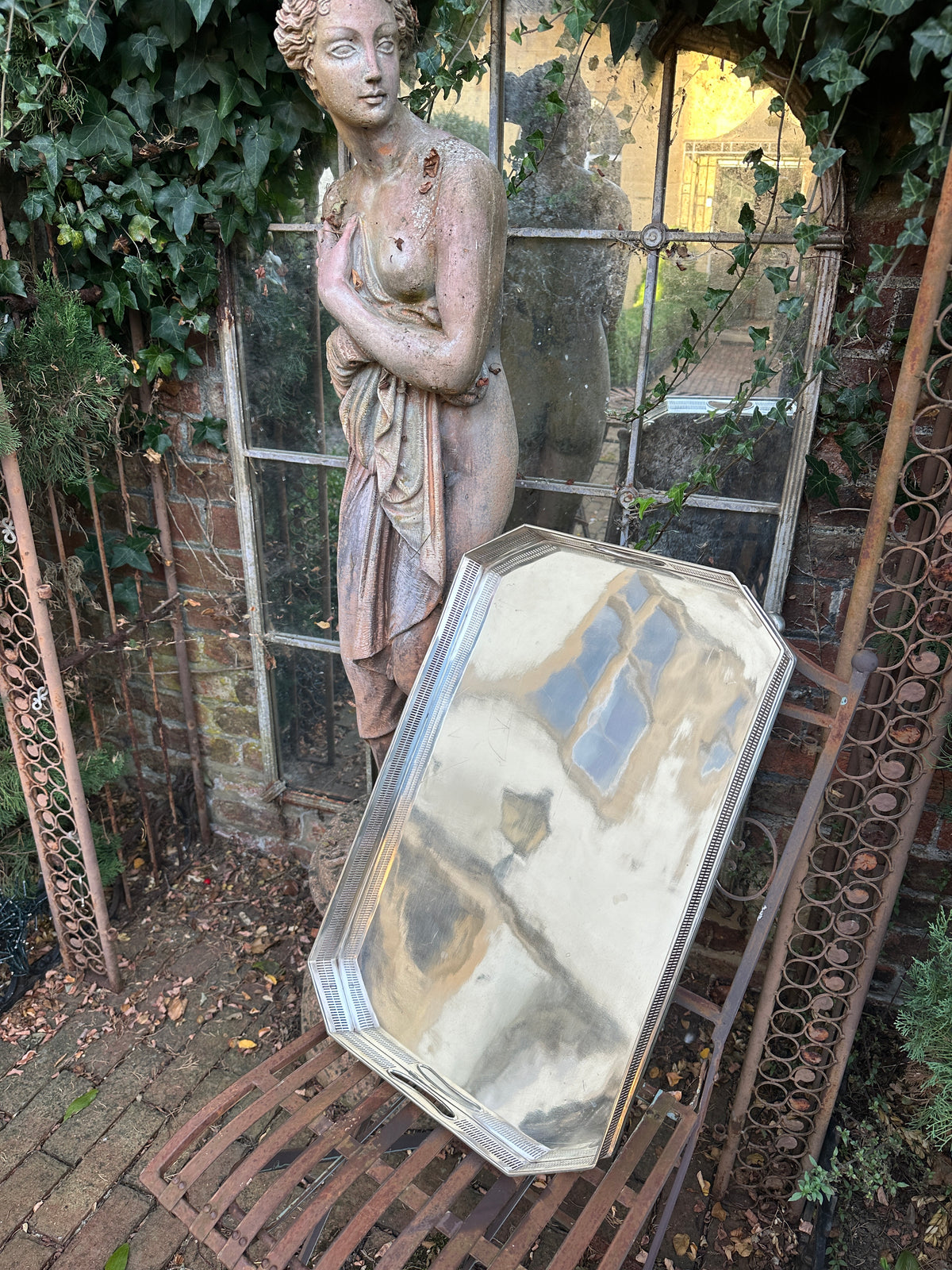 Large Edwardian Silver Plated Rectangular Galleried Tray