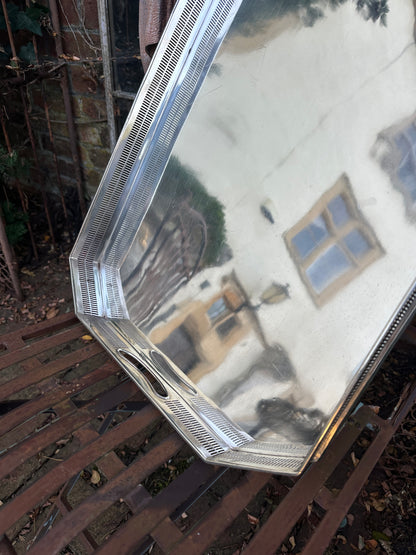 Large Edwardian Silver Plated Rectangular Galleried Tray