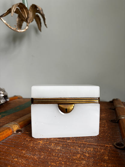 1800s Antique French White Opaline Jewelery Casket Box