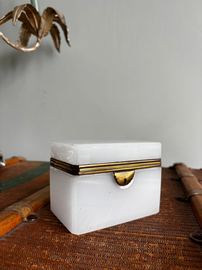1800s Antique French White Opaline Jewelery Casket Box