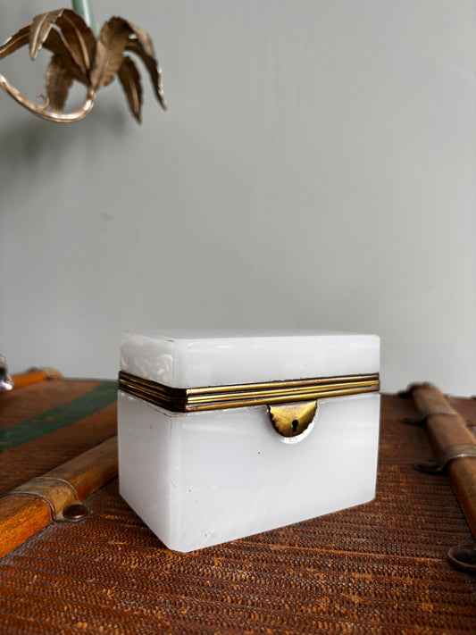 1800s Antique French White Opaline Jewelery Casket Box