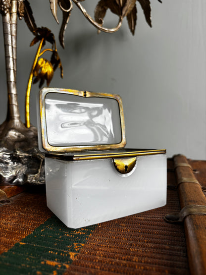 1800s Antique French White Opaline Jewelery Casket Box