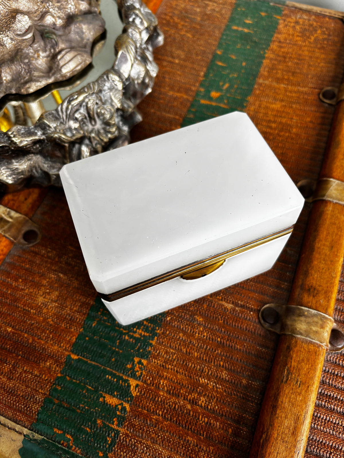 1800s Antique French White Opaline Jewelery Casket Box