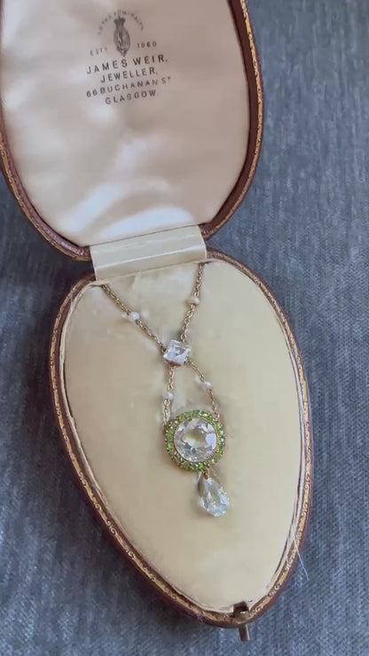 Edwardian Romantic 9ct Gold Green Amethyst Necklace