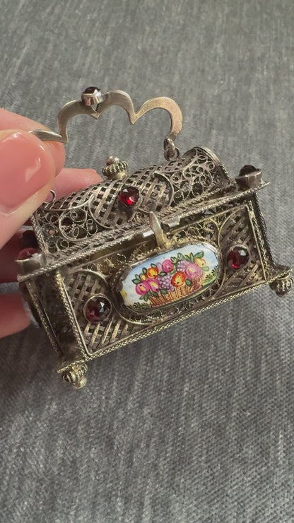 18th Century Italian Silver Filigree and Enamel Casket