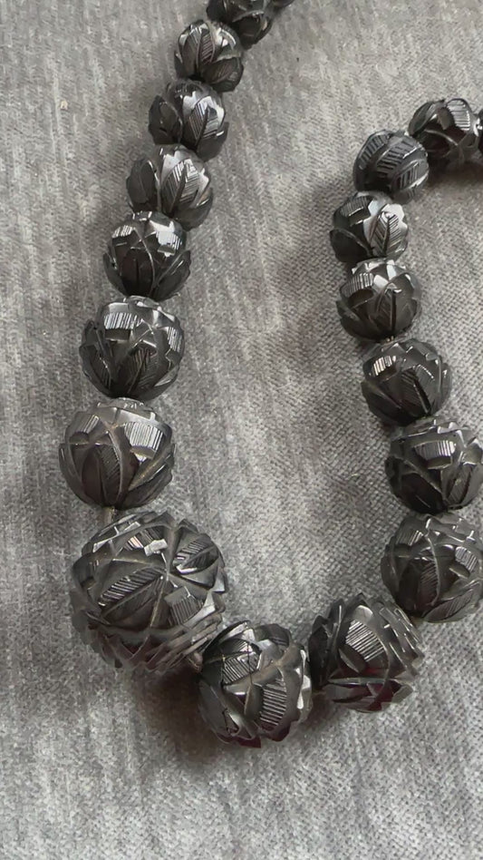Victorian Large Carved Whitby Jet Bead Necklace