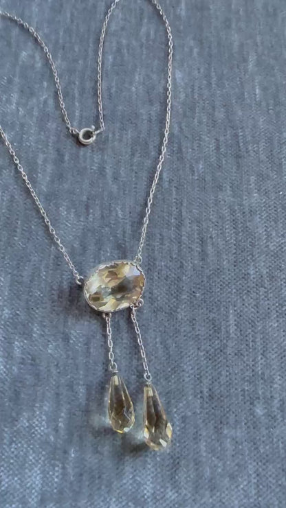 Classic Art Deco Silver Citrine Drop Necklace