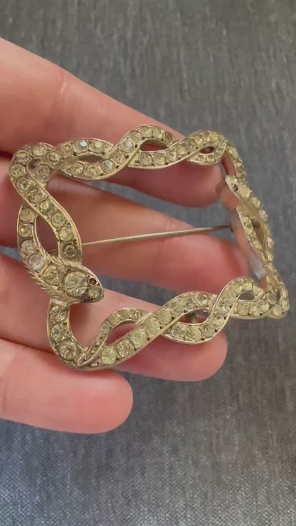 Georgian Sterling Silver and Paste Snake Buckle Brooch
