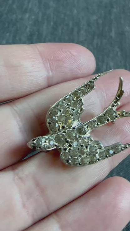 Victorian Sterling Silver Paste Swallow Brooch