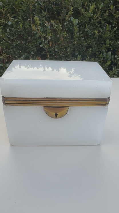 1800s Antique French White Opaline Jewelery Casket Box