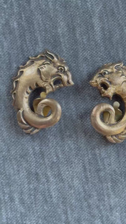 1930s Art Deco Dragon Clip On Earrings