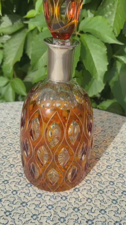 Vintage Josephinenhütte Karaffe Decanter Sterling Collar